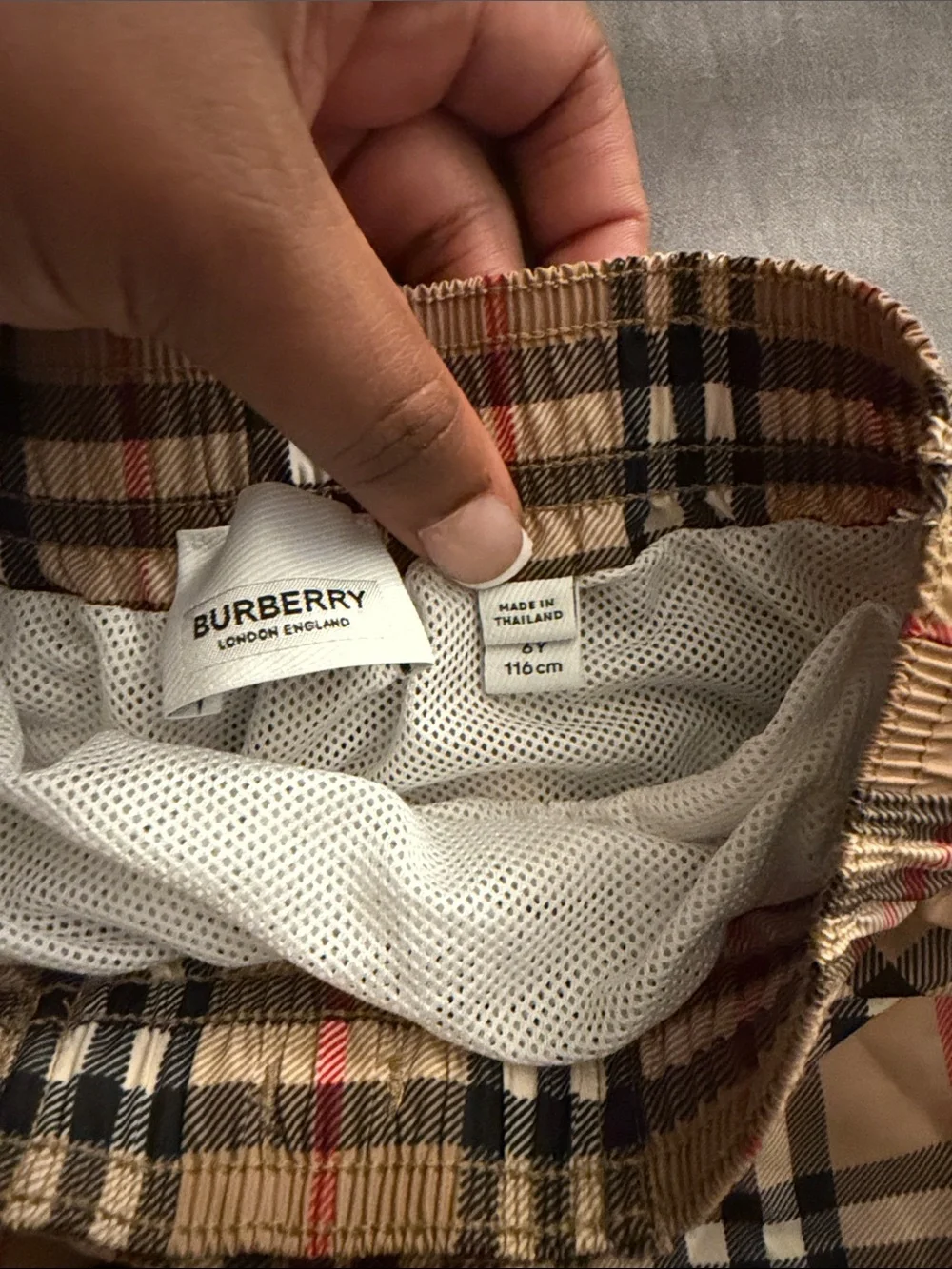 Burberry Kids Tan Classic Check Swim Trunks - Picture 2 of 3